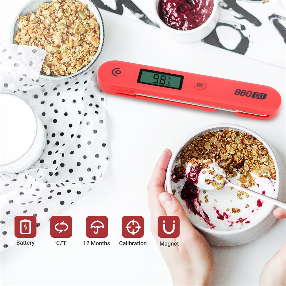 INKBIRD Digital Meat Thermometer BG-HH1C Instant Read Cooking Food Thermometer with Foldable Probe and Large Screen for Meat