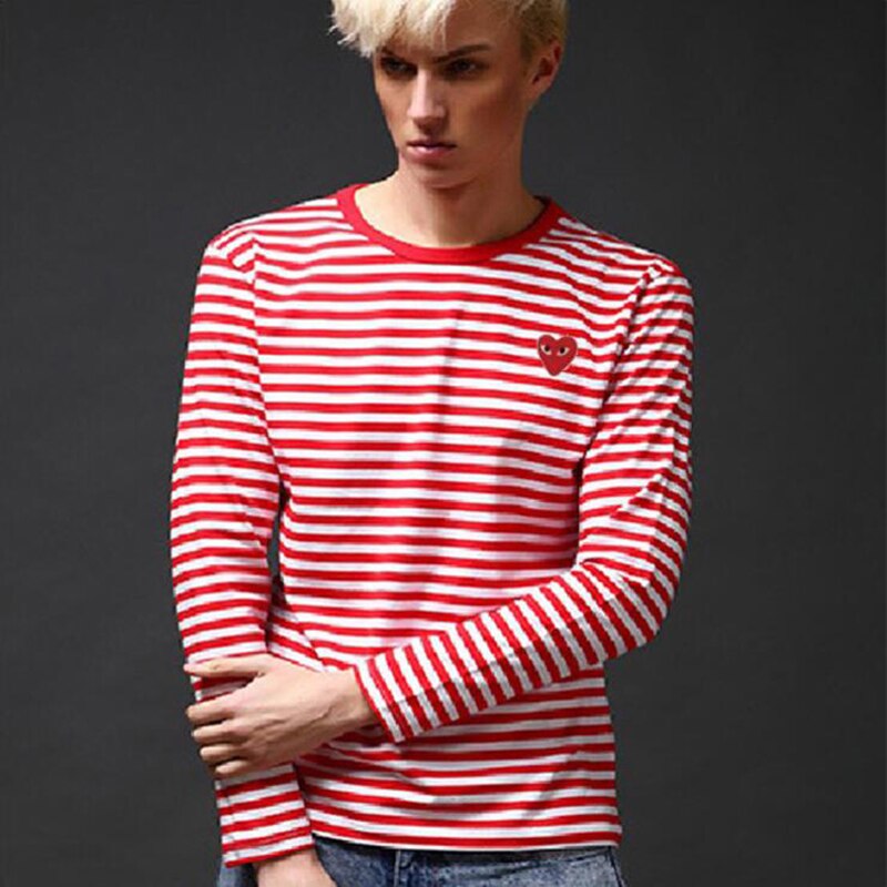 Spelen Mannen Vrouwen Gestreepte T-shirt Liefde Borduren Katoen Ronde Hals Lange Mouwen Rechte T-shirt Lente Zomer Paar T-shirt
