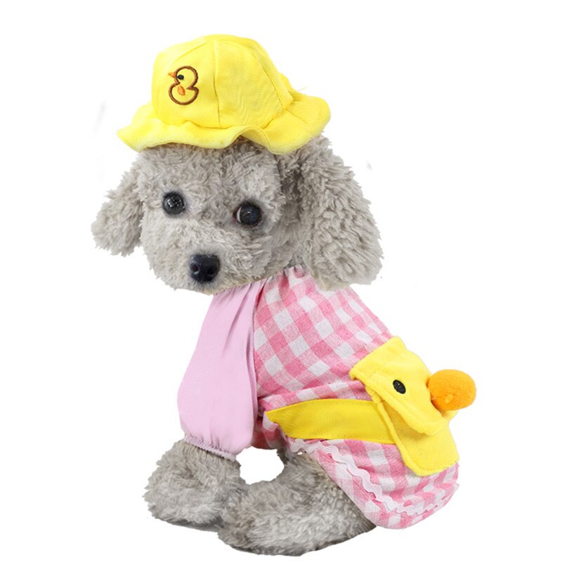 Lovely Dog Shirt For Small Dogs With Hat Summer Plaid Dog Clothes Chihuahua Dog Shirts Costume Duck Pet Clothes Cat Blouse: pink Dog Shirt / L(bust 45cm)