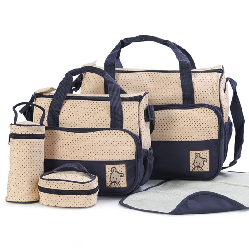 Baby Changing Diaper Bag Portable Nappy Basket Storage 5 Pcs Multifunctional Set Maternity Mummy Handbag Bottle Holder: 9FF1001434-DB