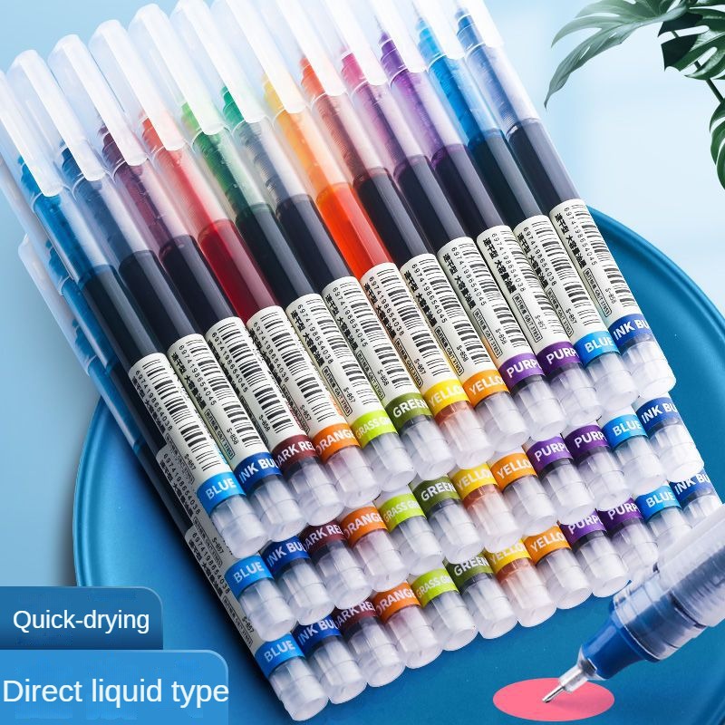 Bolígrafo de Gel líquido recto de 10 colores, bolígrafos de Gel coloridos de gran capacidad de secado rápido, bolígrafos Rollerball de 0,5mm, papelería para escuela y oficina