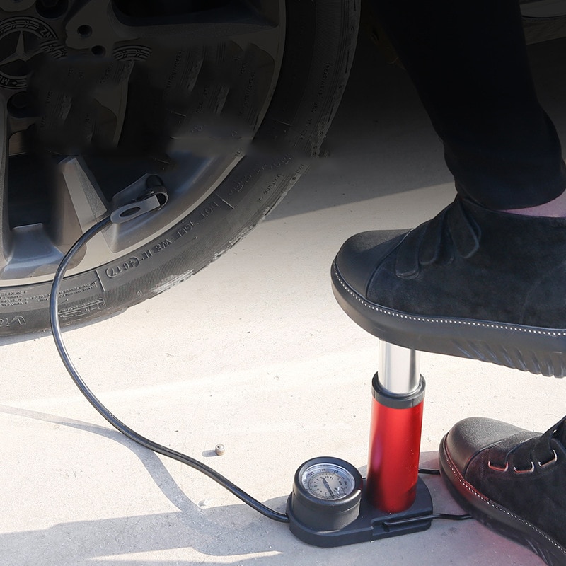 Bil luftpumpe fot oppblåsbar pumpe kompressor med barometer for kjøretøy motorsykkel sykkel dekk bil pumpe pumpe
