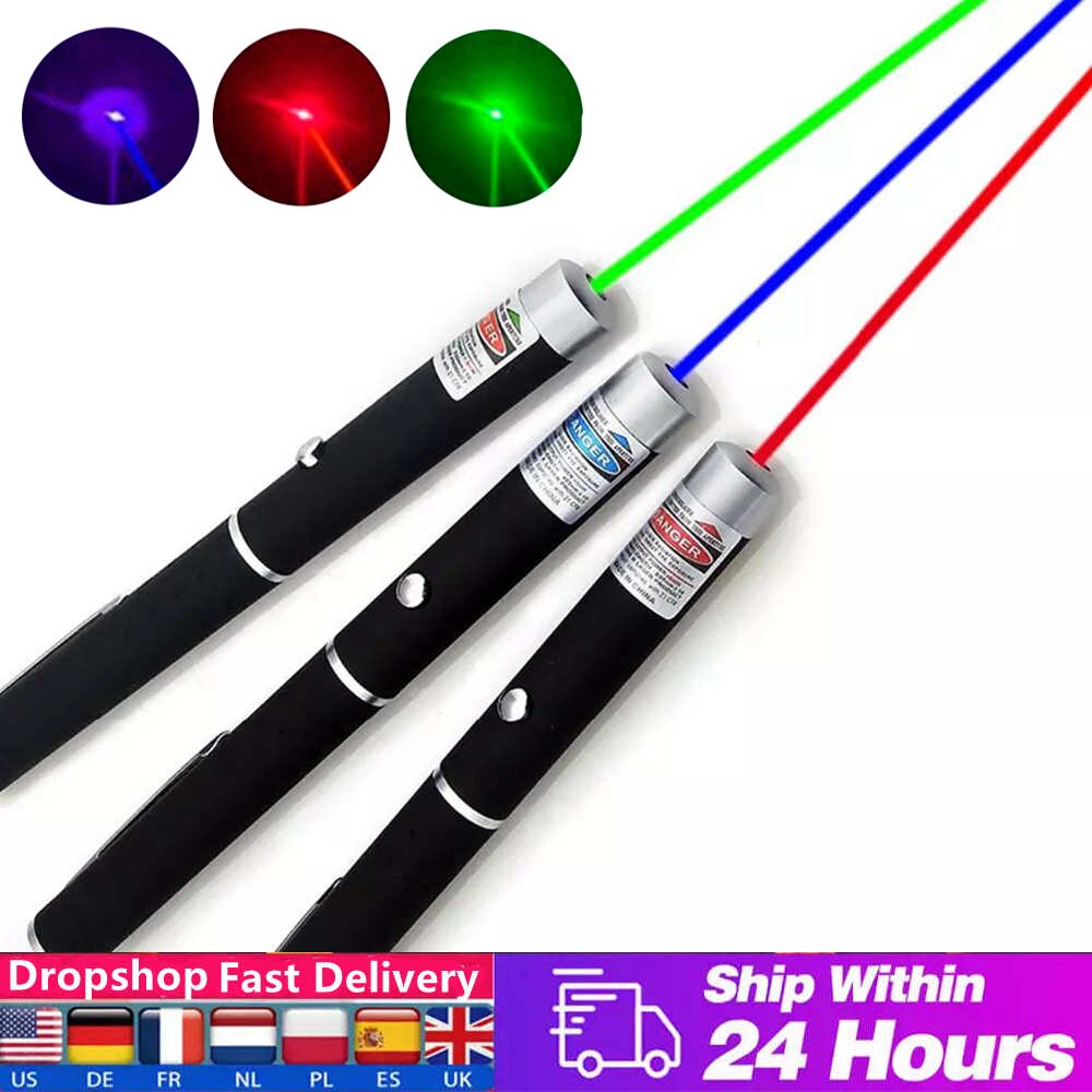 5mw poderoso ponteiro laser lottomr caneta luz lápis verde/vermelho roxo dot caça óptica 405/530/650nm baterias embutidas