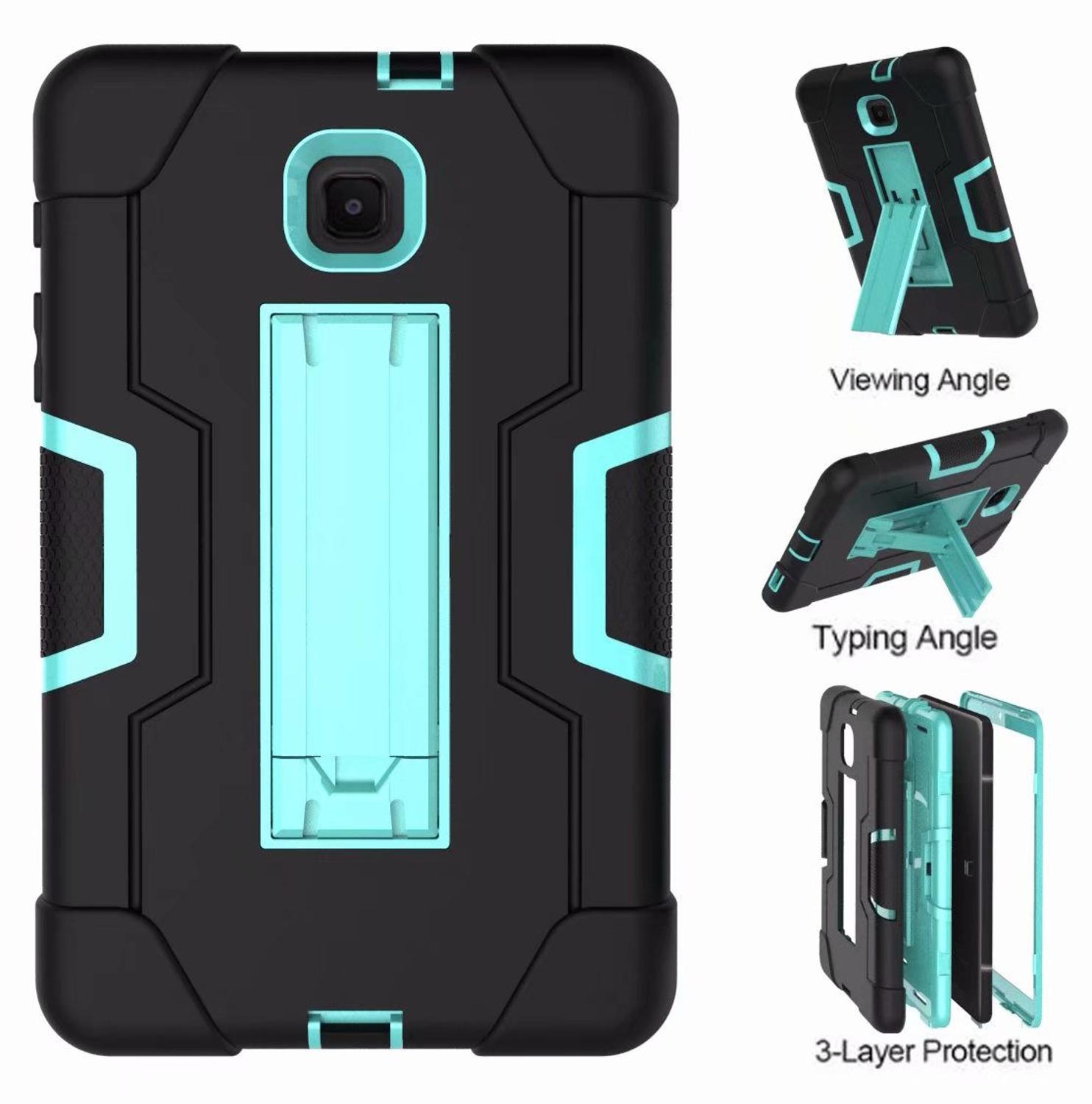 Shockproof Silicon PC Hybrid Stand Kids Safe Tablet Cover For Samsung Galaxy Tab A 8.0 T387 SM-T387W SM-T387V Case +FilmPen: BGreen