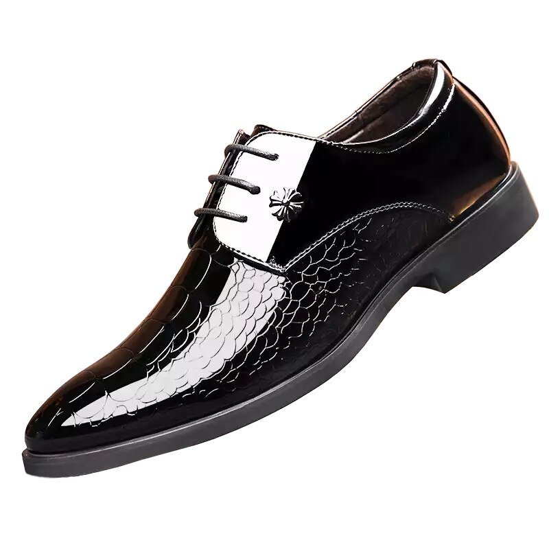 Zapatos de oficina para hombre del Océano Pacífico, zapatos de vestir para hombre de cuero brillante Negro, zapatos de vestir transpirables de talla grande con punta estrecha, zapatos planos para boda: 9.5
