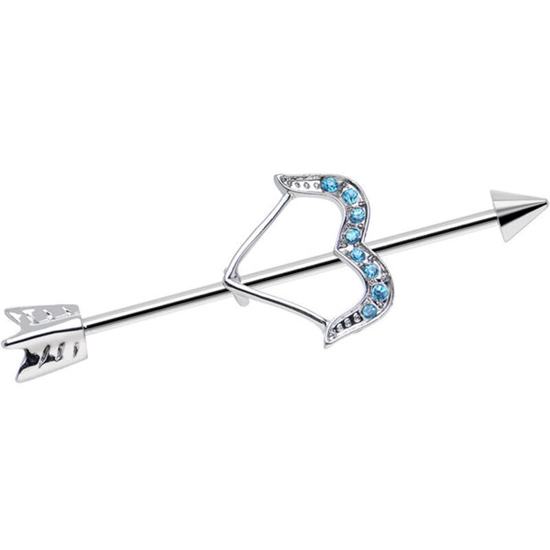Schmetterling Pfeil Industrielle Hantel für Frauen Männer Stahl CZ Knorpel Wendel Ohrringe Zucht Karosserie durchbohren Schmuck Oreja 14G x 38mm 1PC: 1771-blau