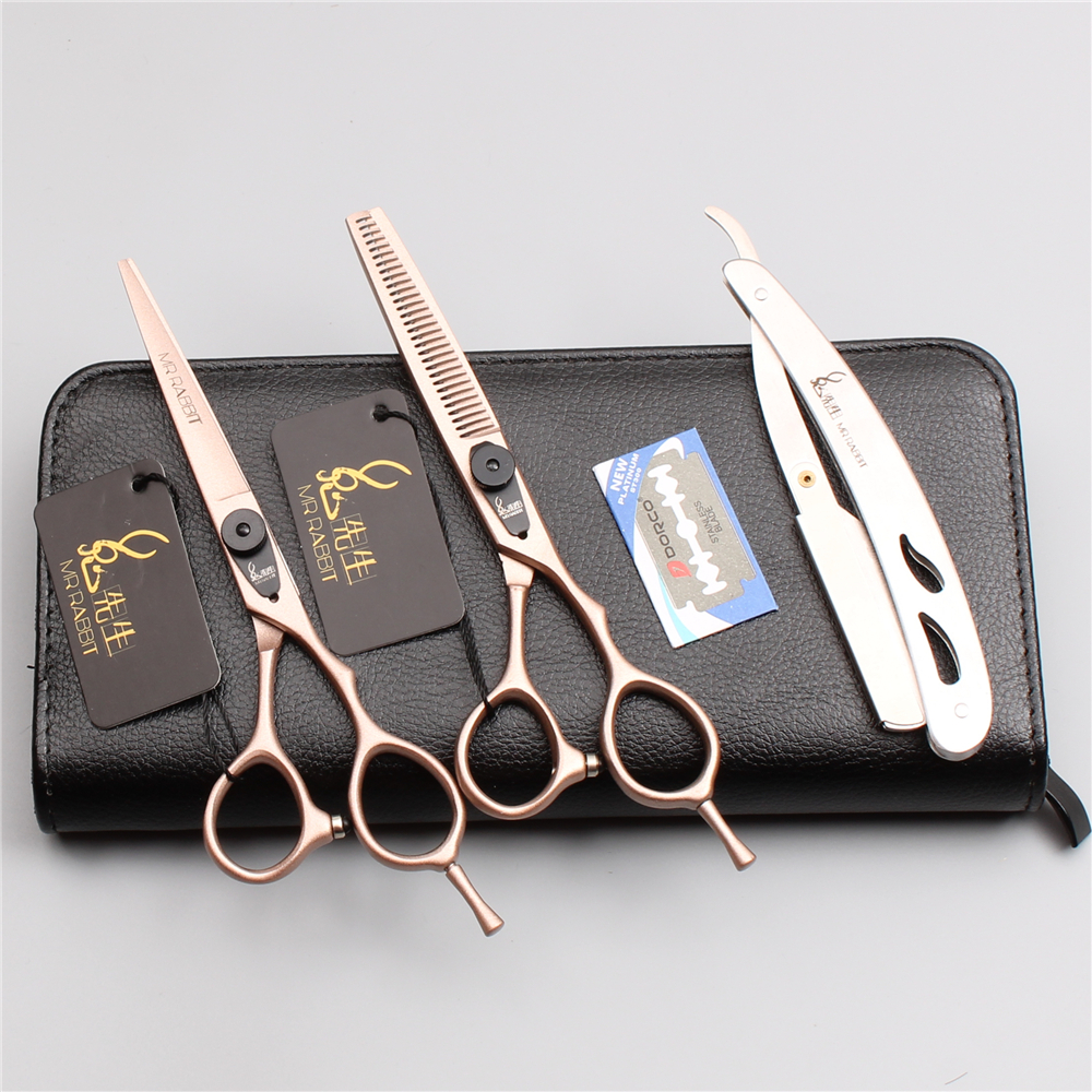 5.5 &quot; 16cm japan 440c mr kanin rosa guld frisør saks tyndere saks skære saks hår saks  t9015
