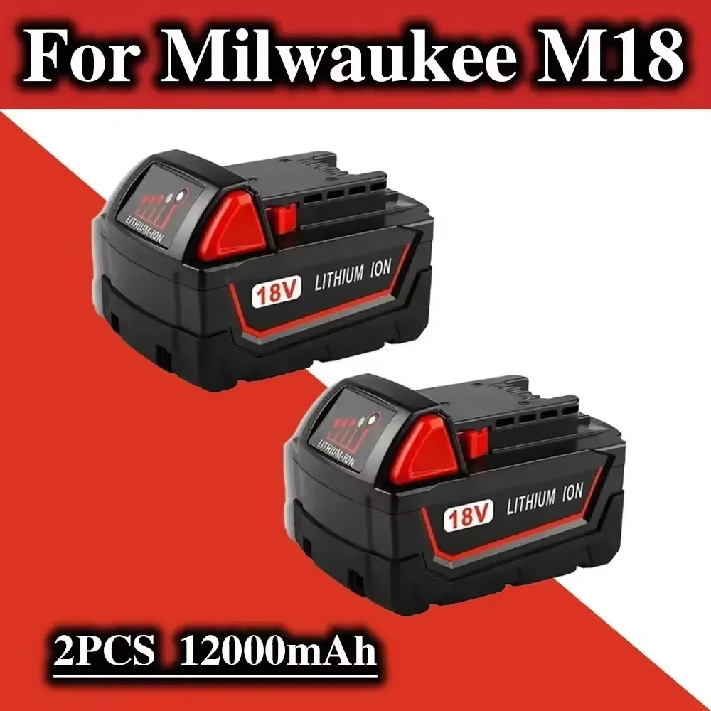 Para bateria de ferramenta elétrica milwaukee m18, carregador, br, xc, 18v, 5000mah-12000mah m18b5, 48-11-1860, bateria 18650 10c integrada