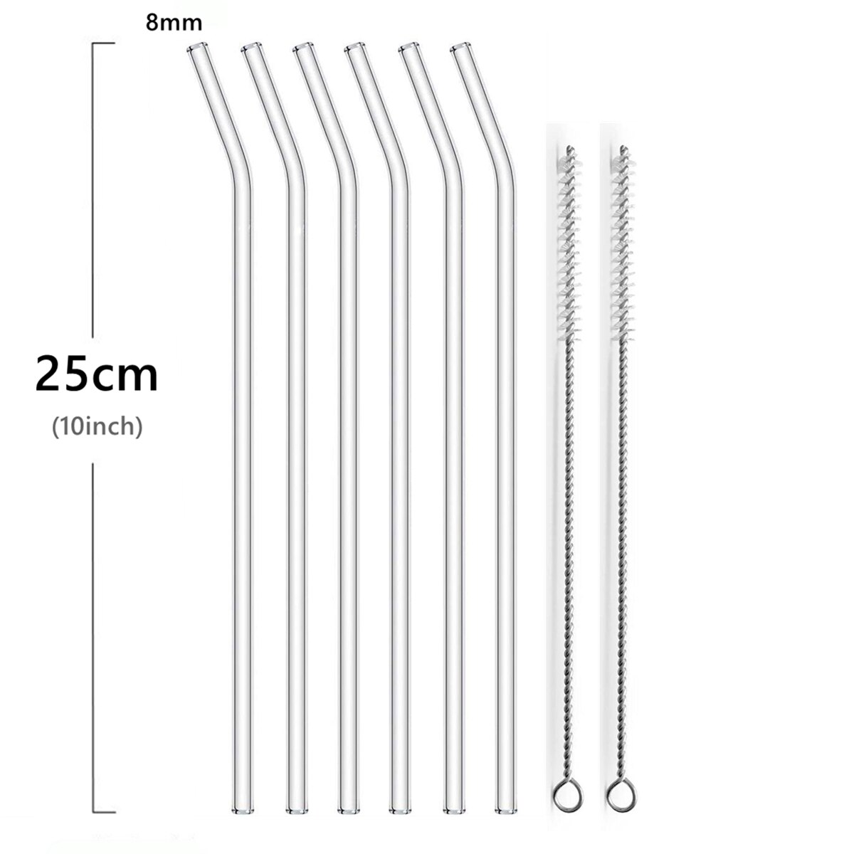25cm lange glasssugerør, klare gjenbrukbare glasssugerør sett med børster miljøvennlige sugerør i glass for smoothie milkshake: 25cm bøyde