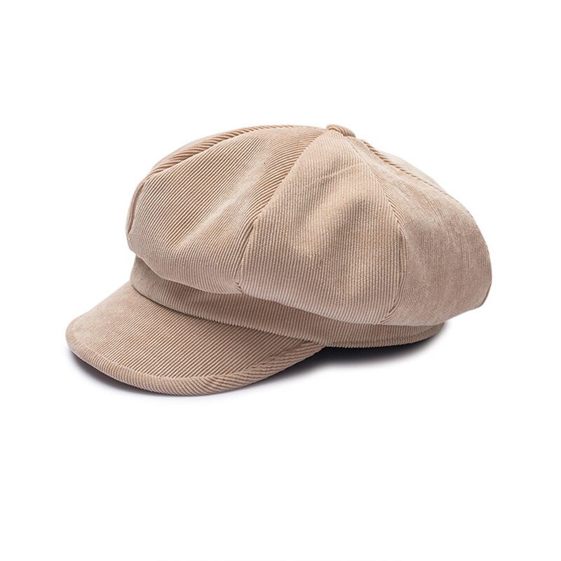 Otoño mujer gorra octogonal de pana de Color sólido gorro octogonal otoño cálido sombreros boina retro quiosco