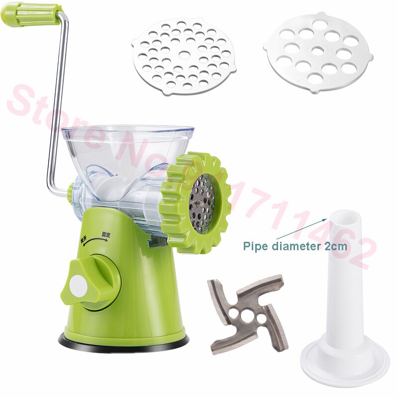 Household Manual Meat Grinder Hand Crank Meat Mincer Sausage Maker Stuffer Kitchen Enema Tool: green