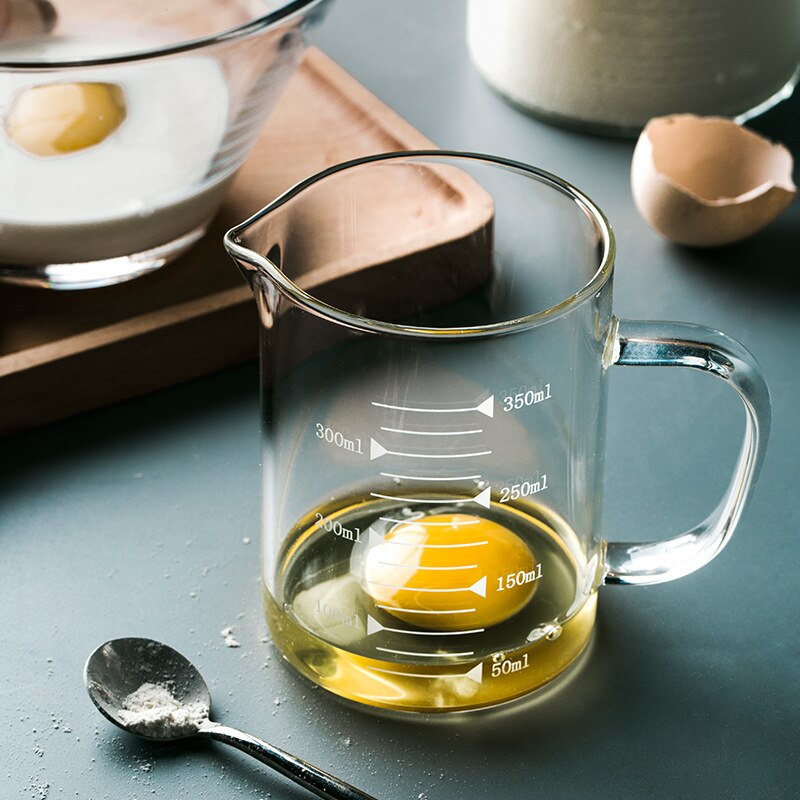 Transparent Glass Heat Resistant Handle Cup For Household Kitchen Baking Calibration Cups Measuring Jug With Cover Baking Tools