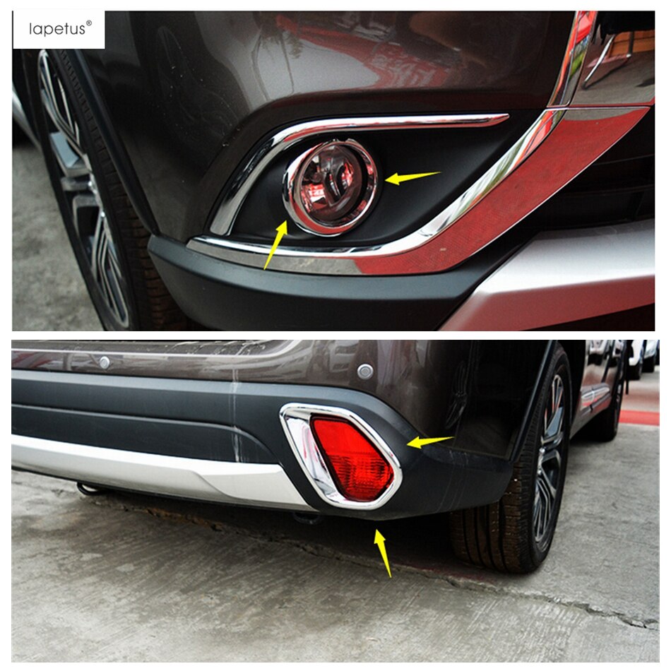 Lapetus Accessories For Mitsubishi Outlander - Front Head Fog Light Ring &amp; Rear Fog Lamp Molding Cover Kit Trim