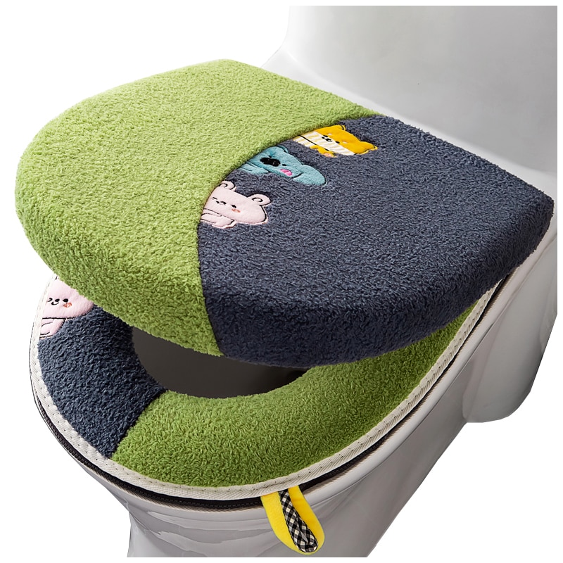 Cotton Linter Overcoat Toilet Case Bathroom Multi Color Toilet Mat Warm Toilet Seat Cover