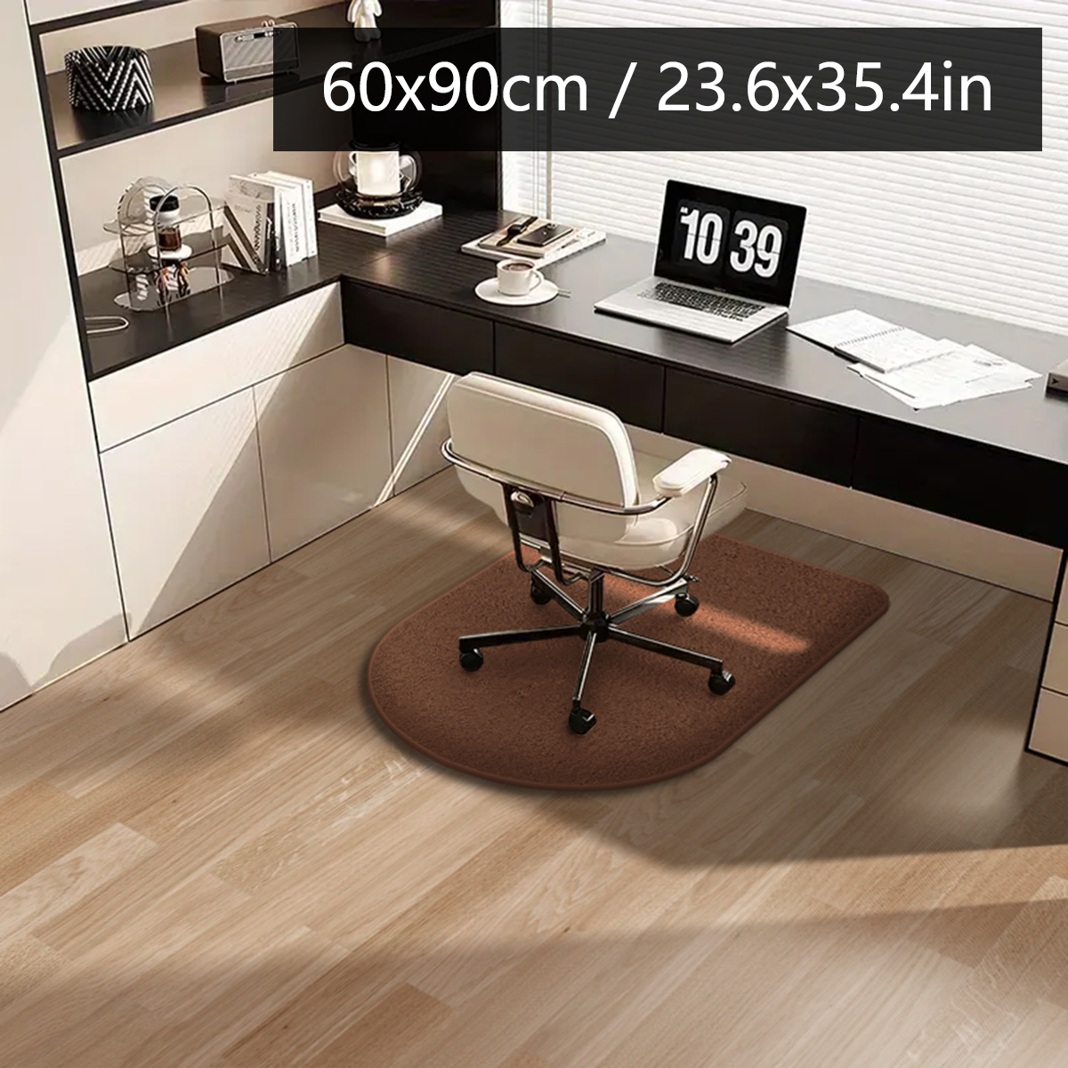 Solid color computer chair mat flannel floor mat thickened desk swivel chair arched carpet study soft dressing table foot mat: Blue