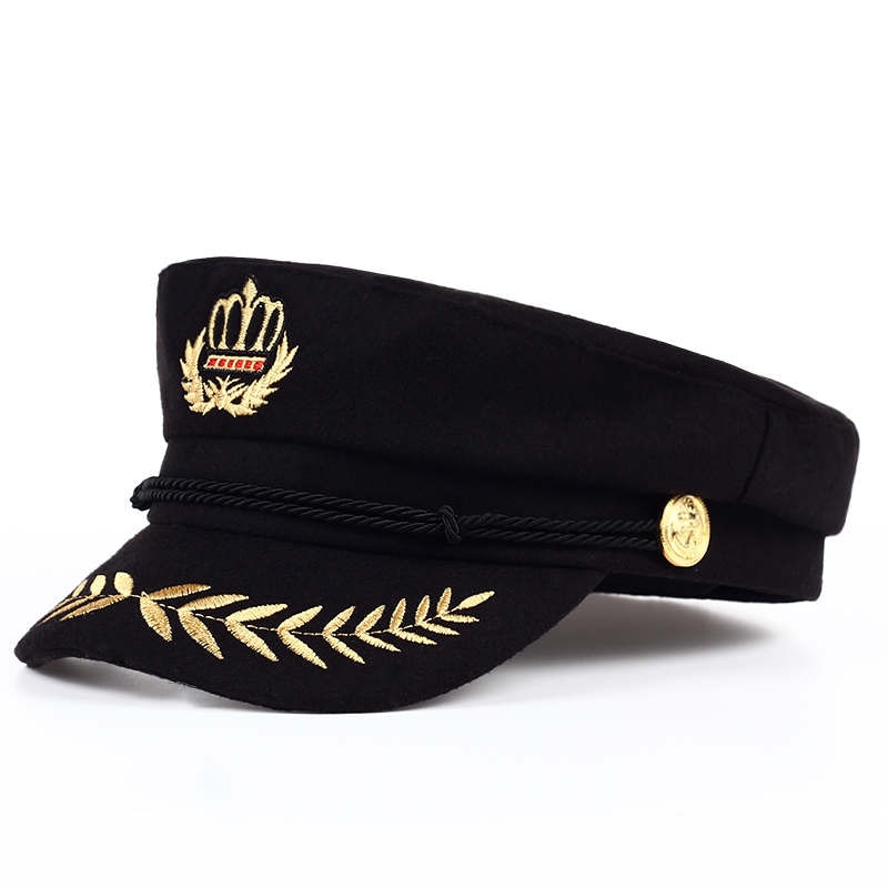 Voron Student Cap Mannen Vrouwen Cadet Hoed Wol Platte Top Black Army Sailor Hoed Unisex Retro baret Achthoekige Cap