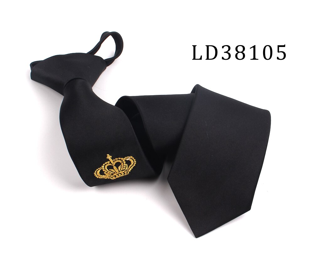 Cravate de cou à fermeture éclair noire brodée de dessin animé pour hommes et femmes, costumes pour garçons, cravate mince pour hommes, cravate de personne paresseuse Simple: LD38105