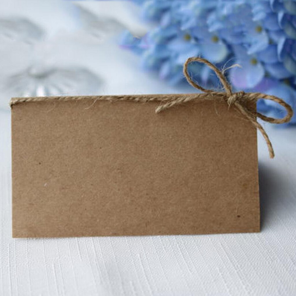 50x Blank Kraft Paper Place Name Card Rustic Wedding Table Cards Twine Bow