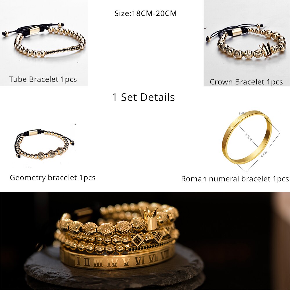 Handgemaakte Vlechten Armband Gouden Hip Hop Mannen Gepolijst Crown Romeinse Cijfer Armband Luxe Sieraden Dropshiping