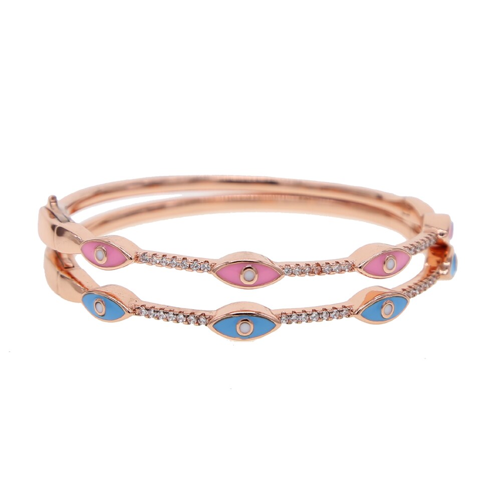 Smalto blu smalto di colore rosa di fascino dell'occhio diabolico del braccialetto della cz della fascia in oro rosa di colore Turco fortunato Boho braccialetti di Modo