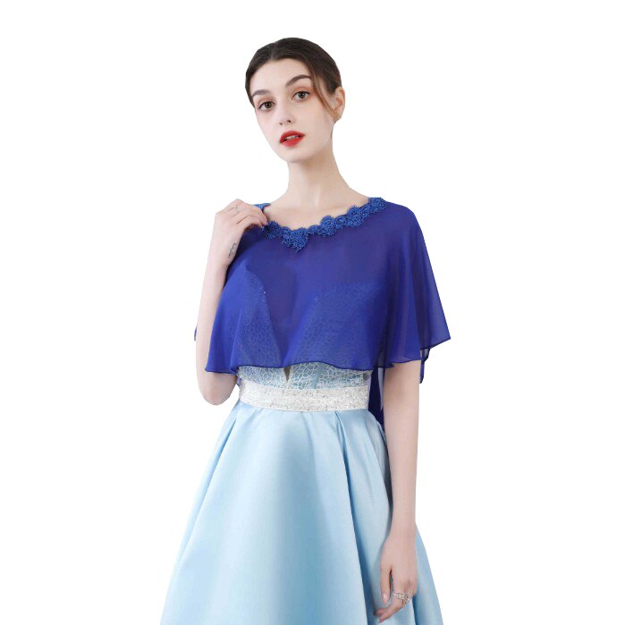 Vestes en mousseline de soie pour femmes, longues écharpes, châle, enveloppe, doux, pour soirée et mariage: Bleu