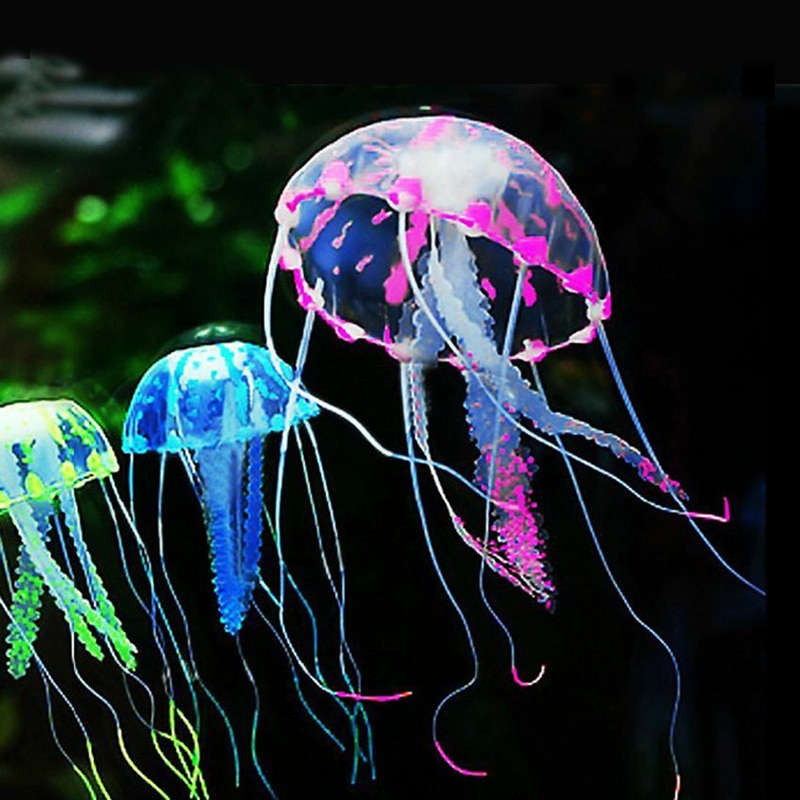 Medusas artificiales brillantes para decoración de Acuario, ornamento realista de silicona para pecera