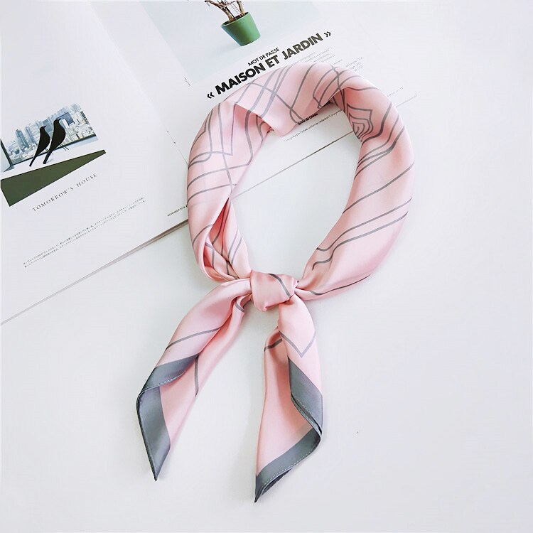 Dames bedrukte onregelmatige geometrie multifunctionele handgreep tas haar wraps zakdoek hoofdbandana imitatiezijde vierkante hijab sjaal: Roze