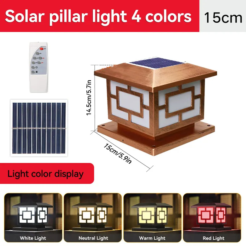 LED Solar- Säule Licht wasserdichte Solar- leuchten mit Fernbedienung 4 Farben Außen beleuchtung für Gartenzaun Veranda Solar- lampe: Weiß / 6-10W