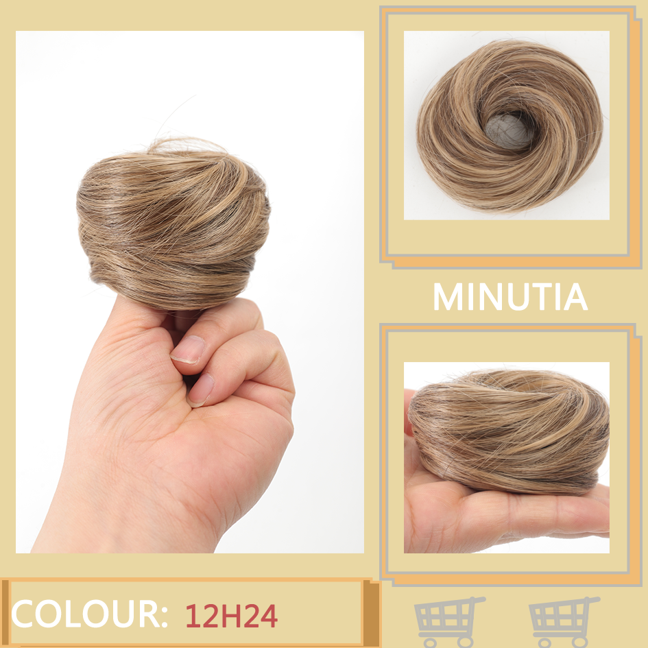 Allaosify moño sintético femenino fibra sintética pelo liso círculo cuerda elástica, color de cabello natural accesorios para el cabello luz oscura