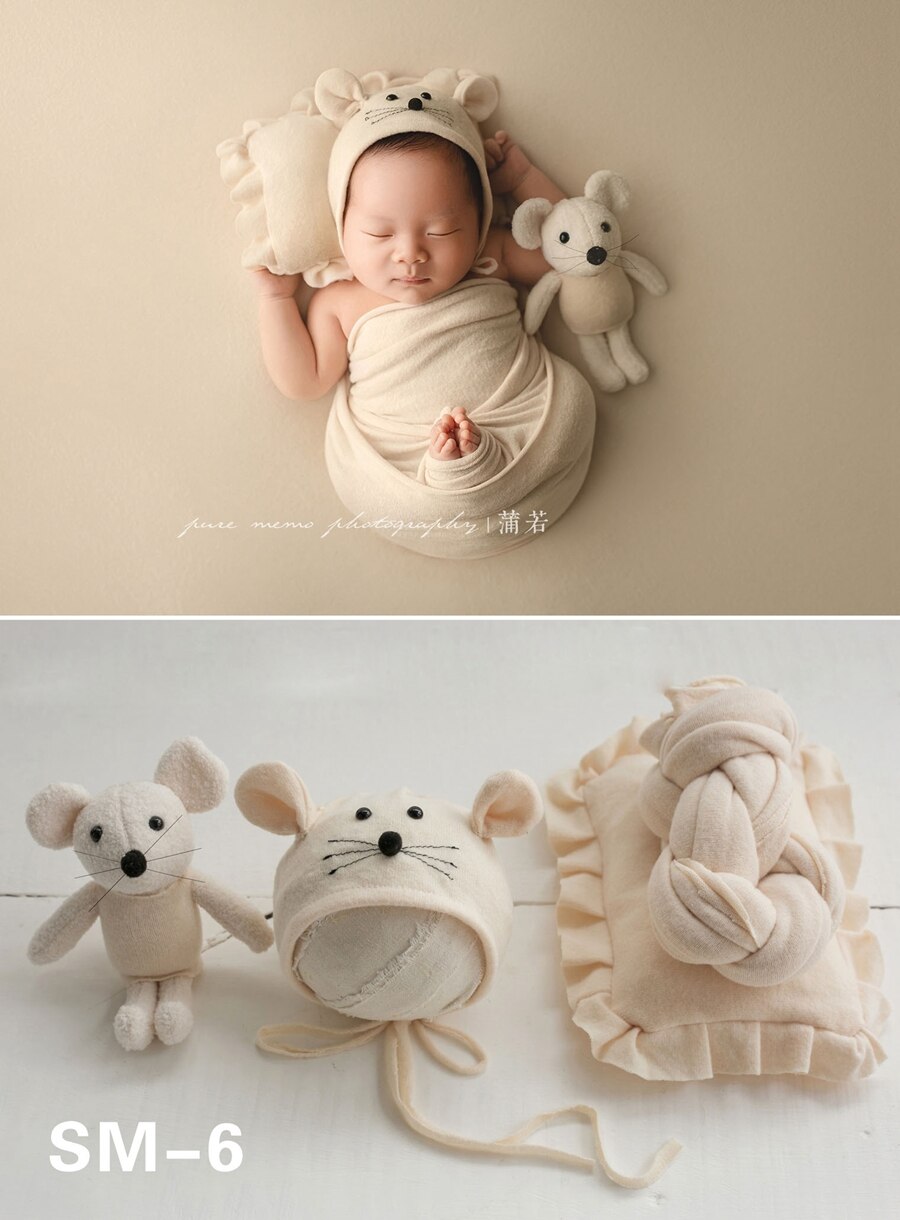 4 stk / sæt nyfødte fotografering rekvisitter baby mus wrap wrap, animal baby wrap til fotostudie baby skyde tilbehør: 6