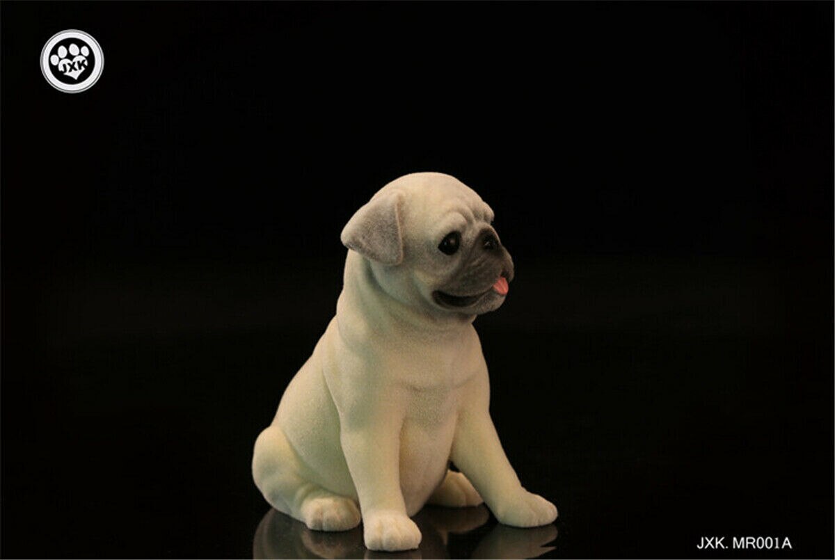 JXK Cute Pug Dog Pet Healing Figure Canidae Fluff Puppy Animal Model Collector Toy