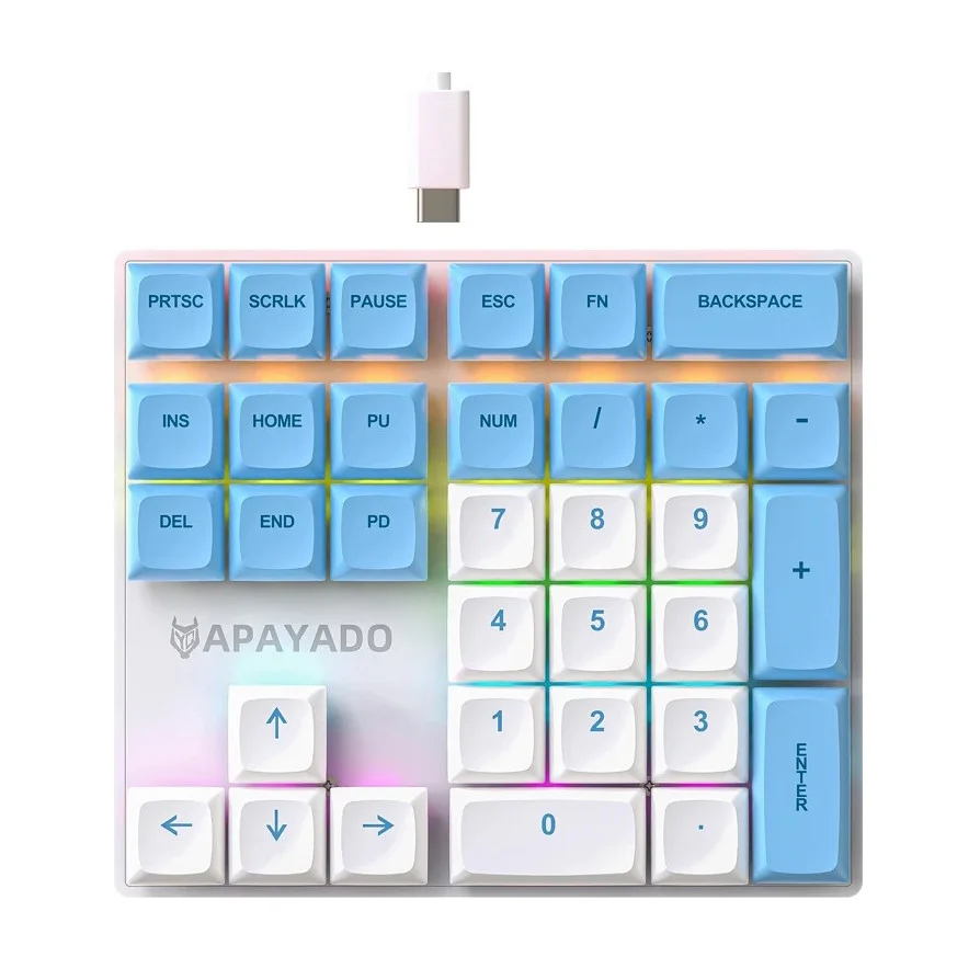APAYADO K33 Wired Mechanical Numpad 33 Keys RGB Backlit Mini for Finance/Accounting Durable Build: Pewter / blue switch