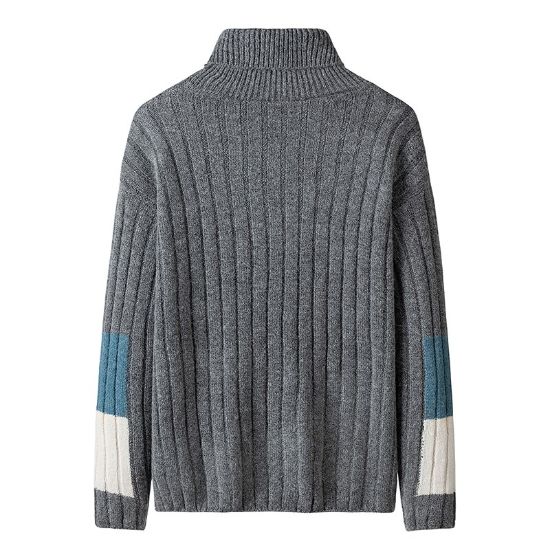 Huncher Heren Coltrui Mannen Slim Fit Herfst Winter Hoge Kraag Trui Koreaanse Patchwork Coltruien Zwarte Truien Voor Mannen