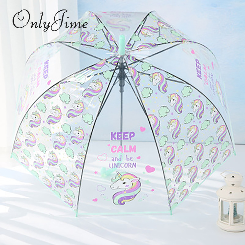 Alleen Jime Transparante Lange Paraplu Gebogen Handvat Vrouwelijke Waterdichte Kinderen Cartoon Paraplu Transparante Cartoon Regenkleding