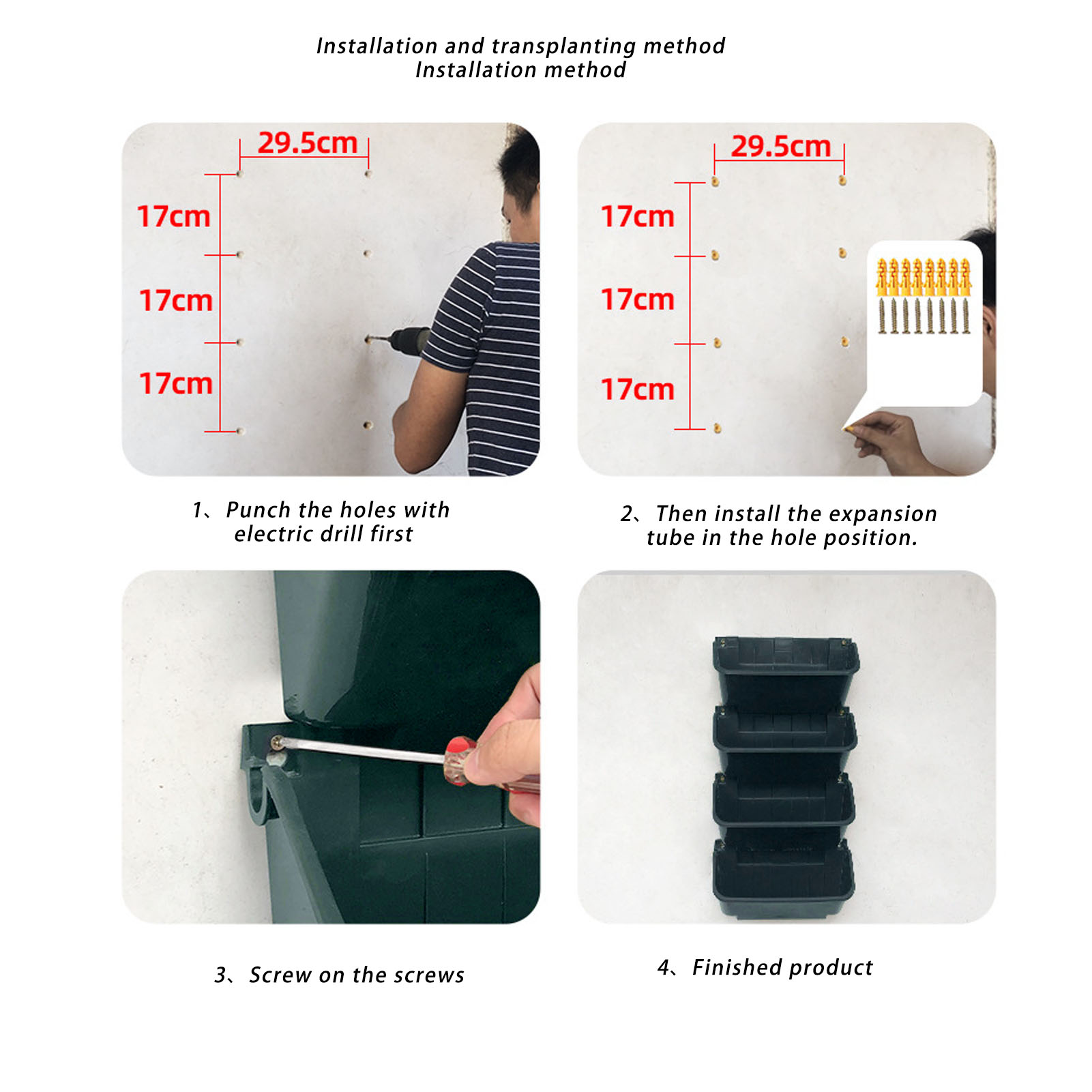 4-pot verticale tuinmuurplantenbak voor het kweken van bloemen/groenten of andere verschillende soorten planten Ademend/ruimtebesparend