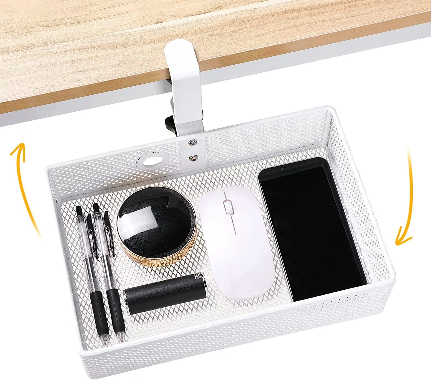 Under Desk Storage Drawer, Clamp-on Swivel Pencil Drawer, 360° Rotatable Under Desk Storage Hidden Under Desk Drawer Organizers: Brown