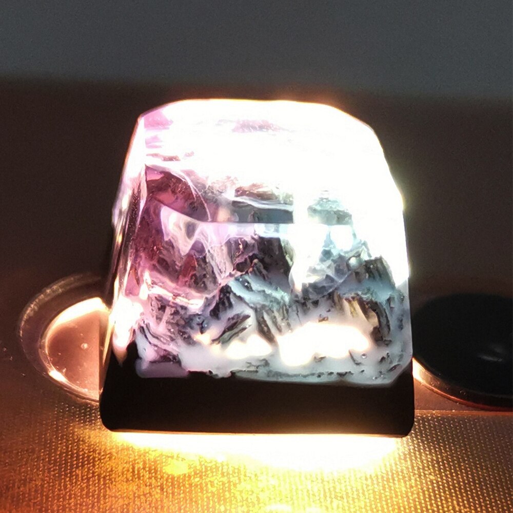 Handmade Backlight Resin Keycaps For Cherry Mx Switch Mechanical Keyboard OEM R4 Luminous Snow Mountain Jungle Wood Key Caps