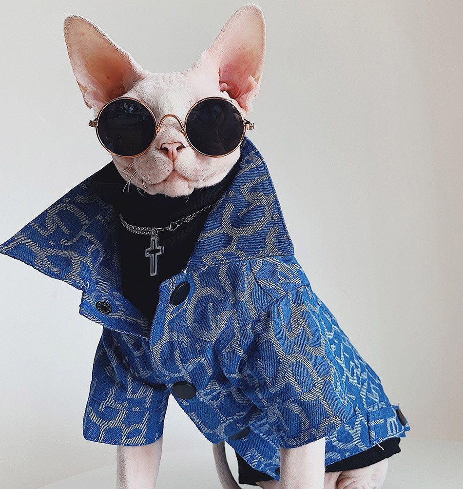 Neue Sphynx Katze Kleidung Herbst Winter Denim Jacke Kleidung Für Sphint Katze Kätzchen Sphinx Katze Sphinksu Mantel Kleidung