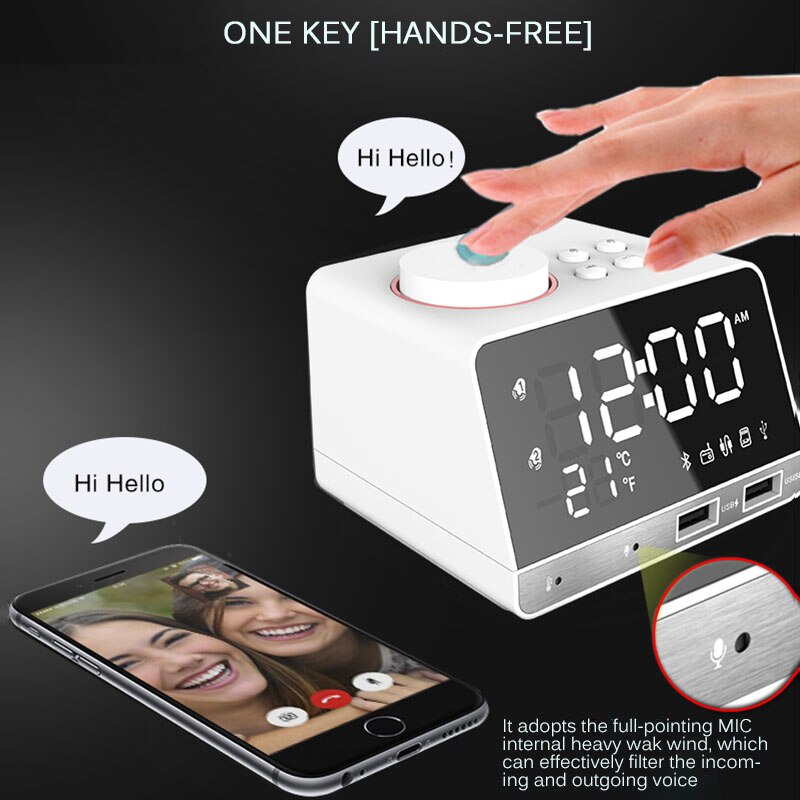 Radio Alarm Clock Speaker K11 Bluetooth 4.2 With 2 USB Ports LED Digital Alarm Clock Home Decoration Snooze Table Clock