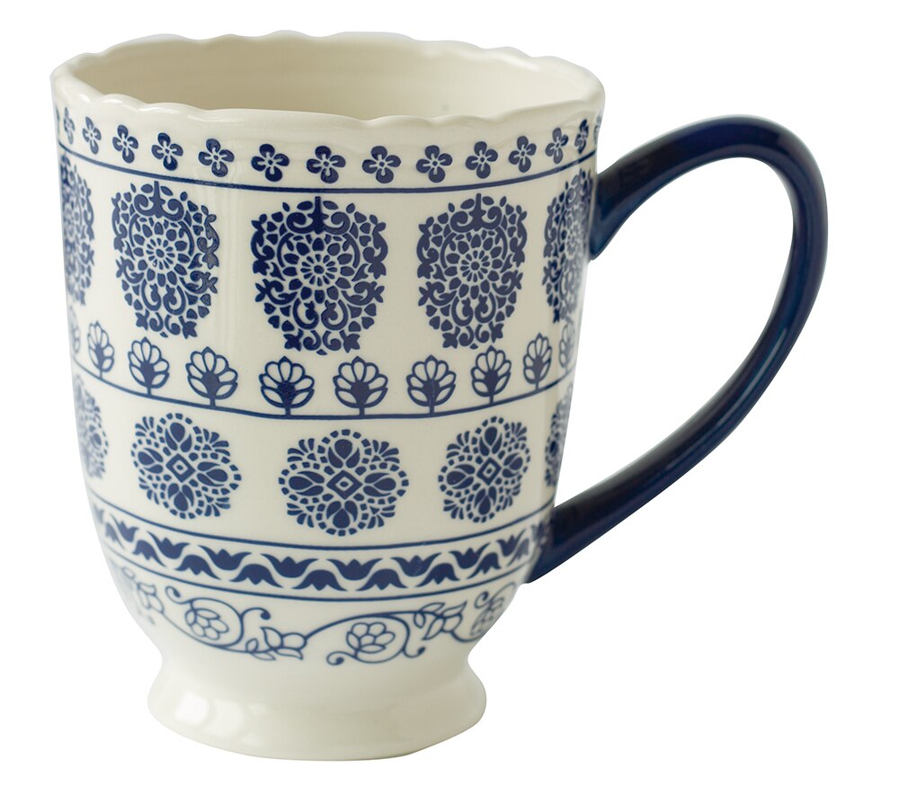 Dishes and plates Blue embossed flower dinner plate and coffee pot: White mug