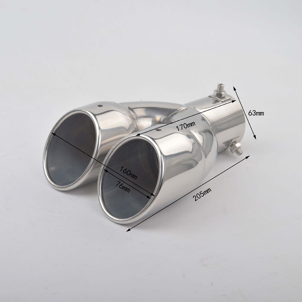 Car Exhaust Pipe Universal Double Outlet Car Muffler Tip Stainless Steel Chrome End Trim Modified Tail Throat Liner Pipe 63mm