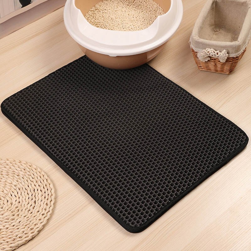 Vandtæt kattesandsmåtte sengehus foldbar eva dobbeltlags kattemåtte bund skridsikker måttelag kæledyrsaffaldsmåtte: Sort / 30 x 30cm