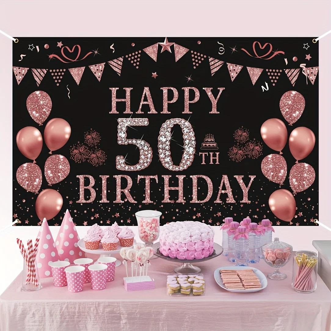 Female 50th Birthday Decoration - Rose Gold 50th Birthday Banner Background 50th Birthday Party Supporting Photography