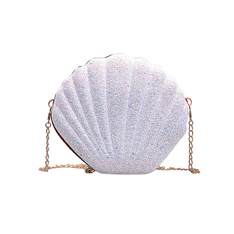 Paillettenbesetzte schultertasche mit kette für damen, handtasche aus pu-leder, niedliche muschelform, mini-tasche, bolsa feminina messenger bag: Weiß