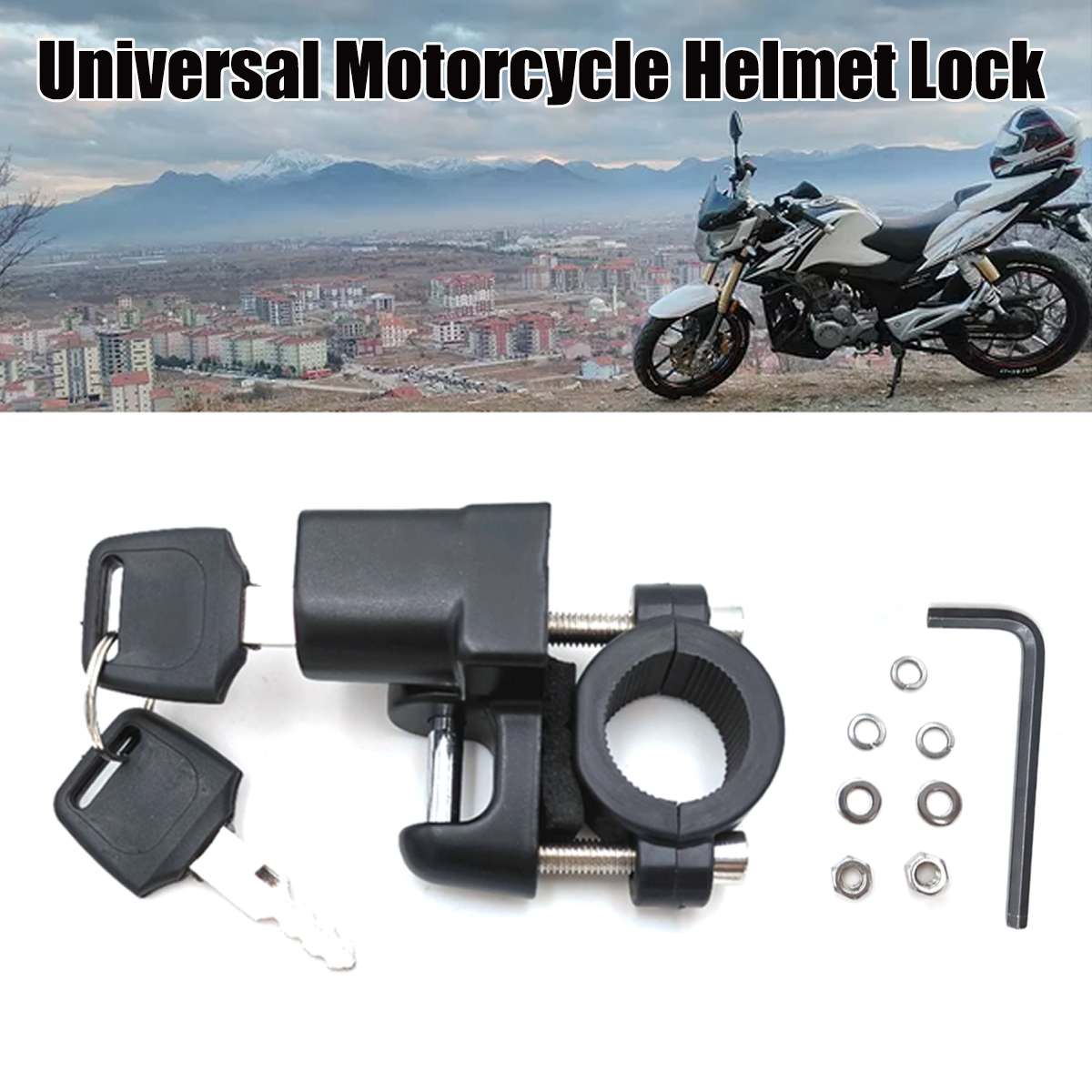 Motorhelm Lock Motor Fiets Helm Lock Auto-Styling Opknoping Haak Helm Universal Veiligheidsslot Haak Met 2 Sleutels