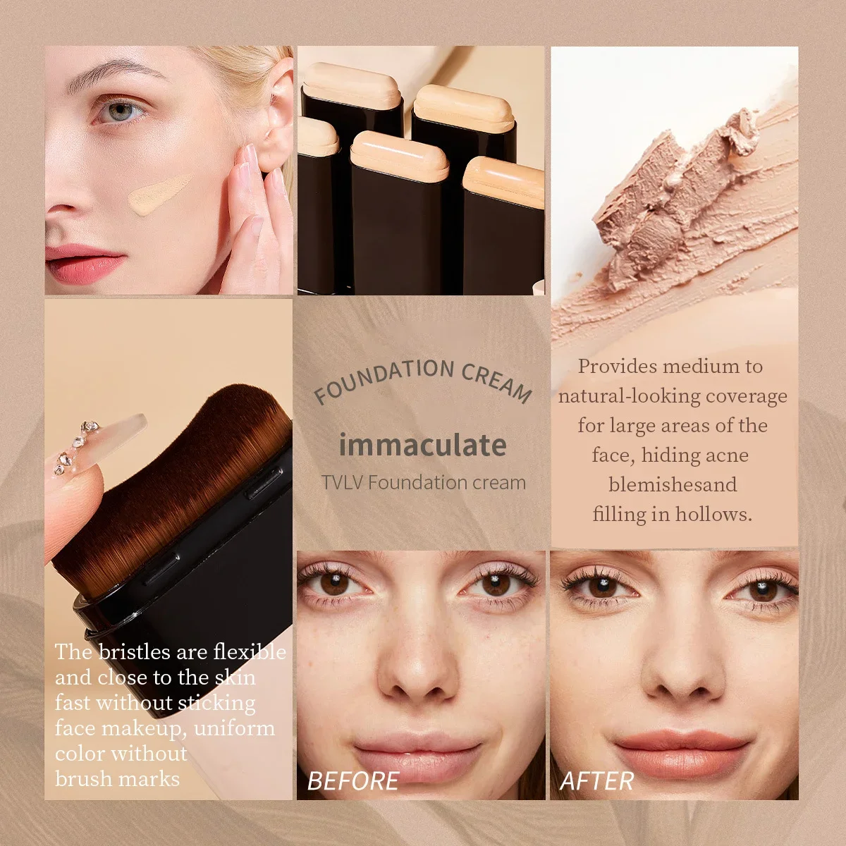Tvlv eraser foundation makeup stick 20g,  med borste för att ljusa upp huden flytande foundation, långvarig makeup concealer
