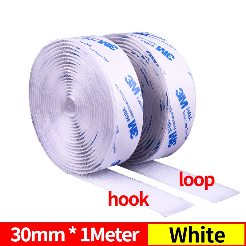 Velcros-adhesivo de nailon con cinta ajustable, gancho y bucle, pegamento fuerte, 20/25/30/50mm, cinta autoadhesiva: 30mm  white