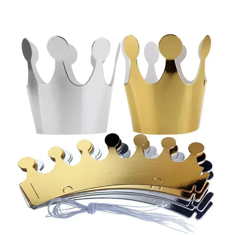 Chapeaux en papier joyeux anniversaire, 10 pièces, casquette, couronne de princesse Prince, décoration de fête pour garçon et fille, 5 pièces, couronne en argent/5 pièces en or