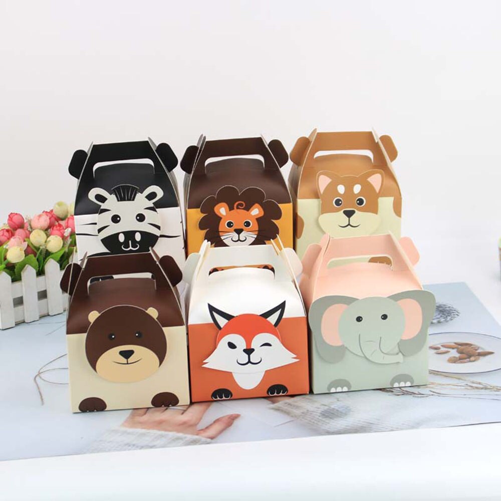 10Pcs Leuke Cartoon Papier Doos Funny Animal Candy Biscuit Verpakking Doos Voor Kids Birthday Party Wedding Box Party decoraties