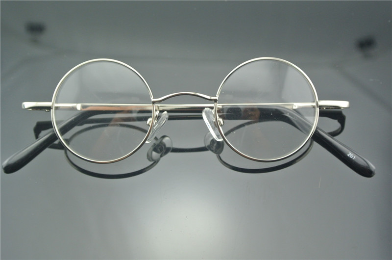 Vintage lille runde 38mm fjederhængsler john lennon metal brillerammer fuld kant nærsynethed rx stand briller: Sølv